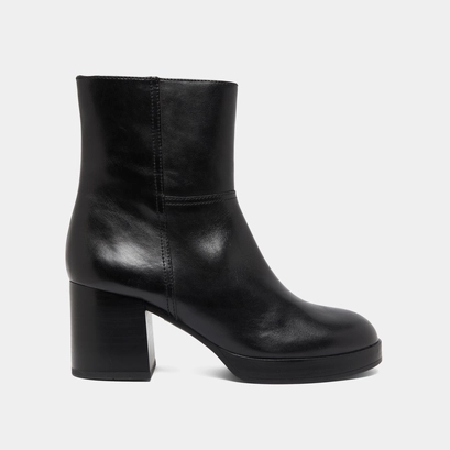 Ankle boots with flare heels in black leather | anelle