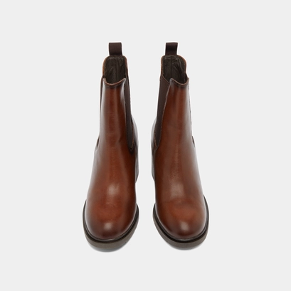 Elasticated ankle boots with rounded toes in cognac leather | atila