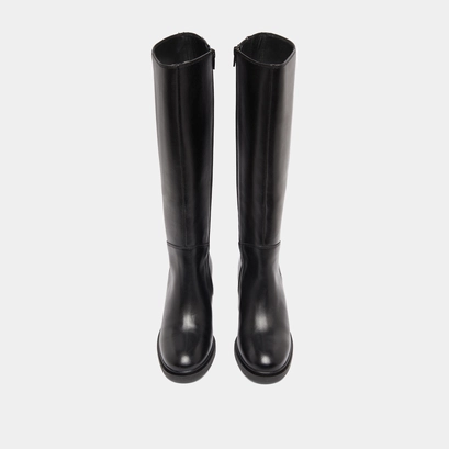 Heeled boots with rounded toes in black leather | atilus