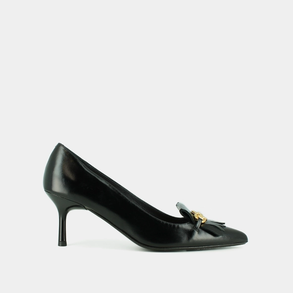 Pumps with gold bits in black leather | DELBA