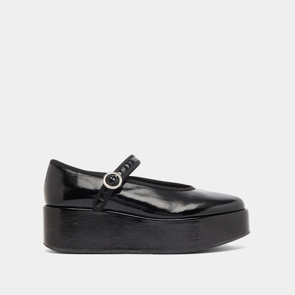 Ballet flats with platforms in black pleated patent | DODA