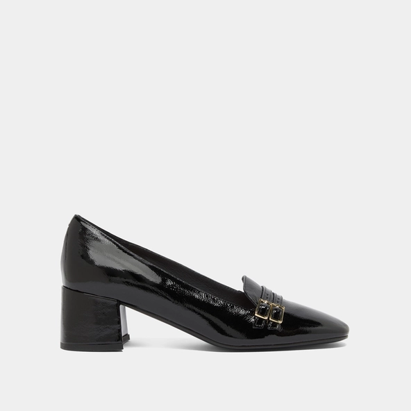 Heeled ballet flats in black pleated patent | DENARIO