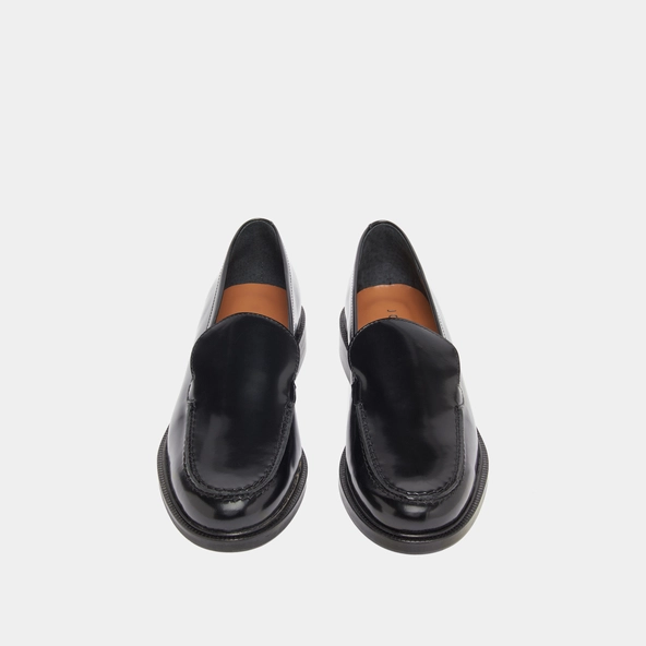 Round-toed loafers in black glazed leather | DIRNO