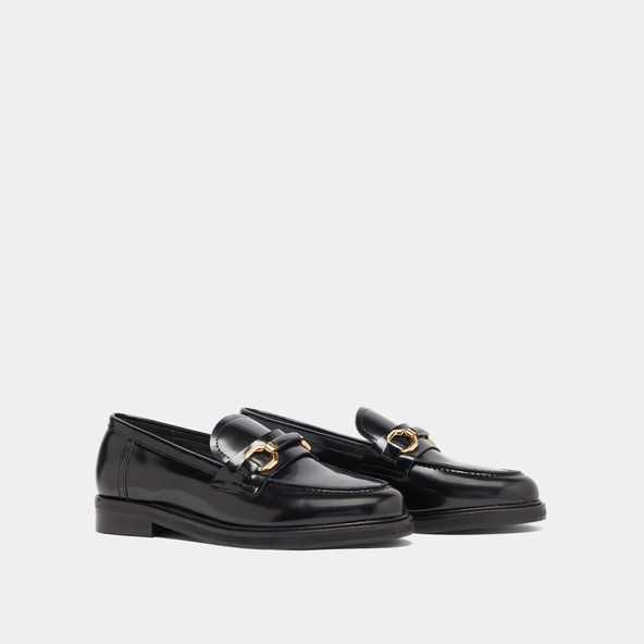 Loafers with gold bits in black glazed leather | DROP