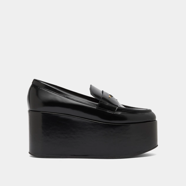 Platform loafers in black glazed leather | DOPO