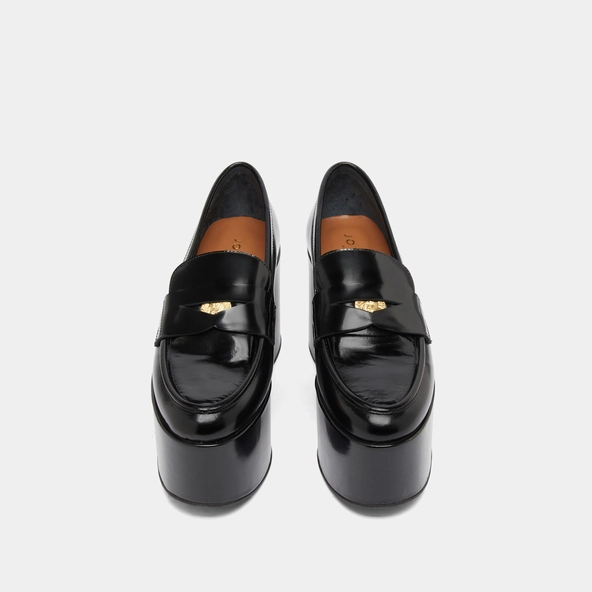 Platform loafers in black glazed leather | DOPO