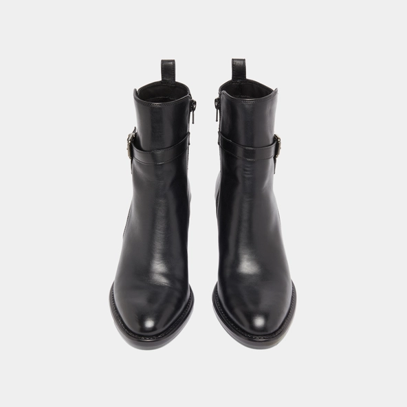 Heeled ankle boots and buckles in black leather | CAJOU