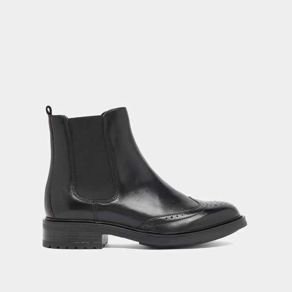 Lowboots with elastic straps and openwork details in black leather | GADDY