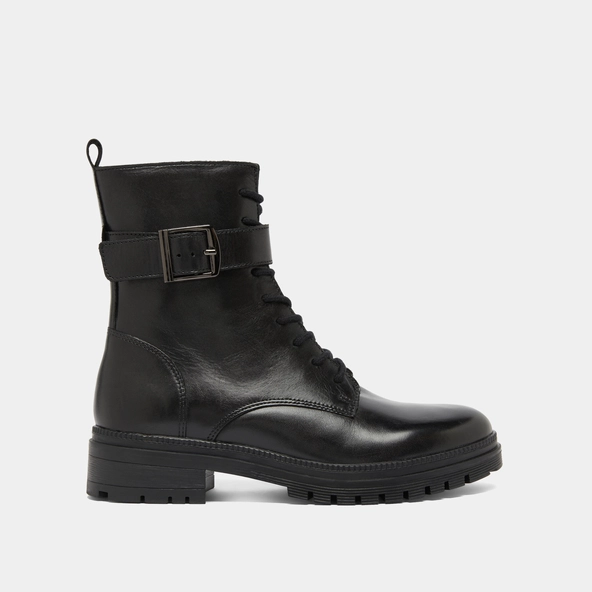 Lace-up ankle boots with notched soles in black leather | GIPSY