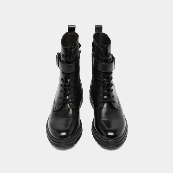 Lace-up ankle boots with notched soles in black leather | GIPSY