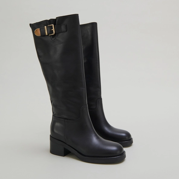 High boots with buckles in black leather | IRENA