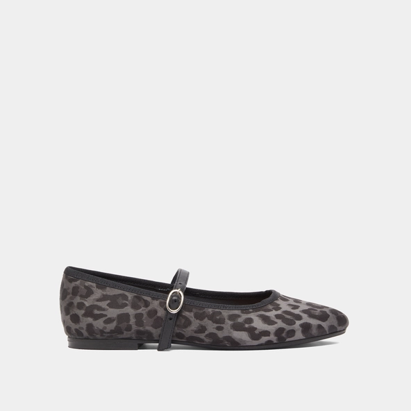 Ballet flats with strap in grey leopard textile | DOUCEUR