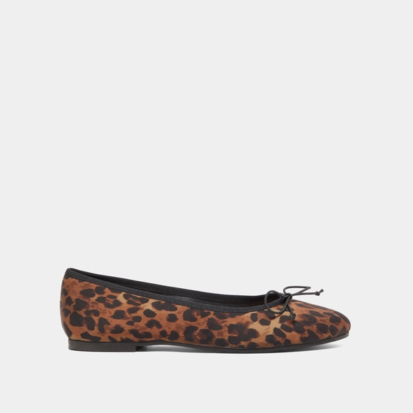 Ballet flats with laces in brown leopard textile | DELFINA