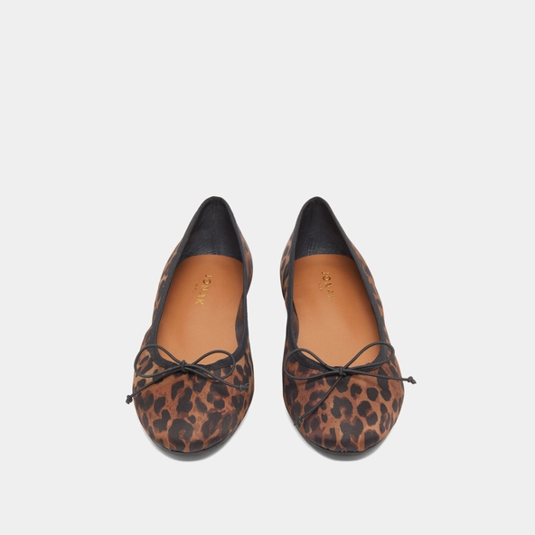 Ballet flats with laces in brown leopard textile | DELFINA