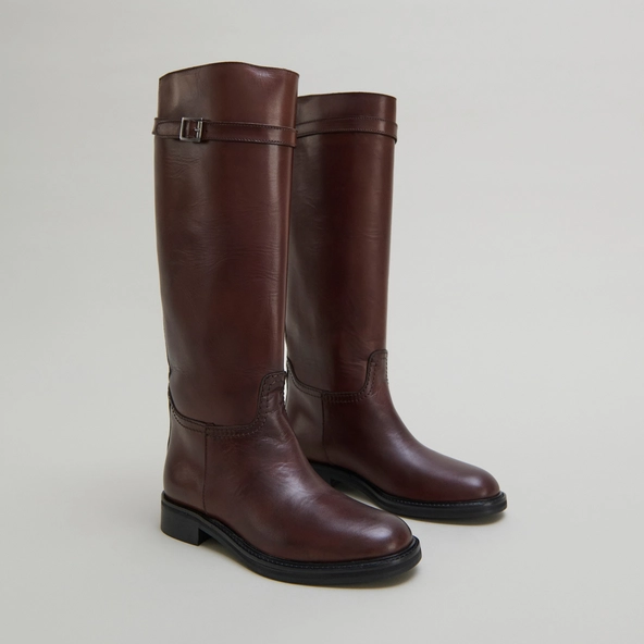 High boots in cognac patinated leather | ROMANE