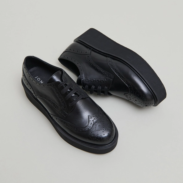Wedge derbies in black leather | ADRIELLE