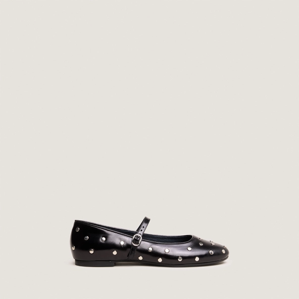 Ballet flats with straps in black leather | DANAELLE
