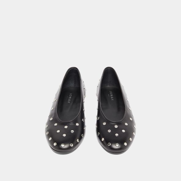 Ballet flats with silver details in black leather | DANIA