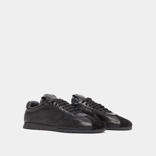 Lace-up sneakers in black suede and black leather | DABON