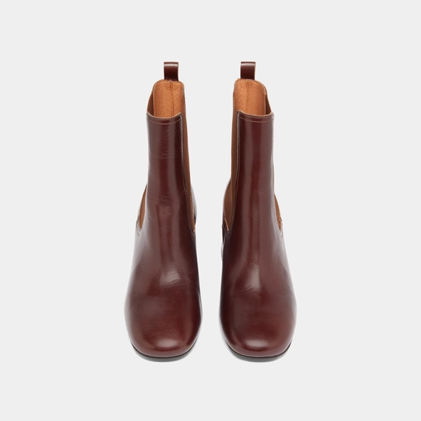 Ankle boots with heels and elastics in brown leather | DENON