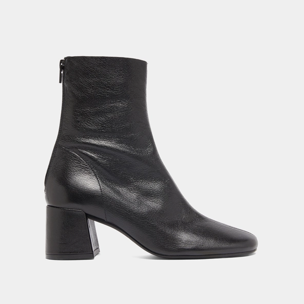 Ankle boots with rear zips in black grained leather | DENONIE