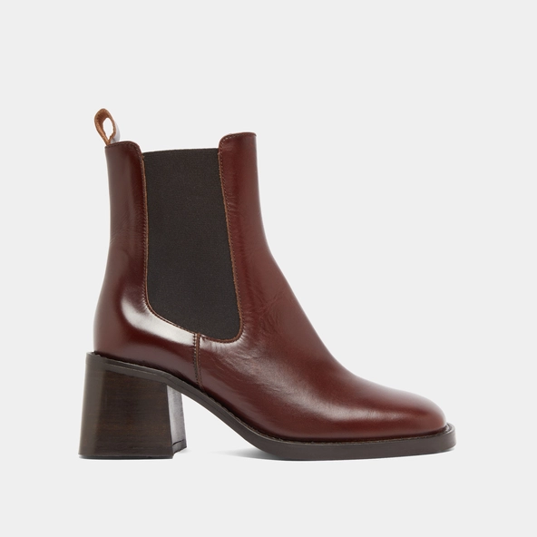 Ankle boots with elastic straps and thick heels in brown patinated leather | DUCK