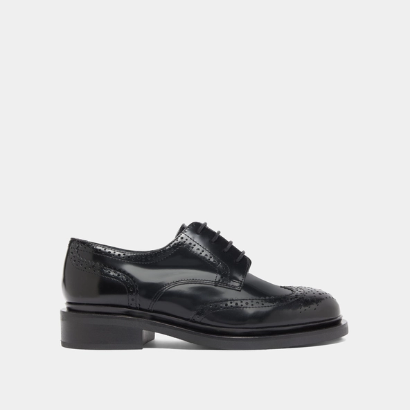 Openwork Derbies in black glazed leather | DUERMO