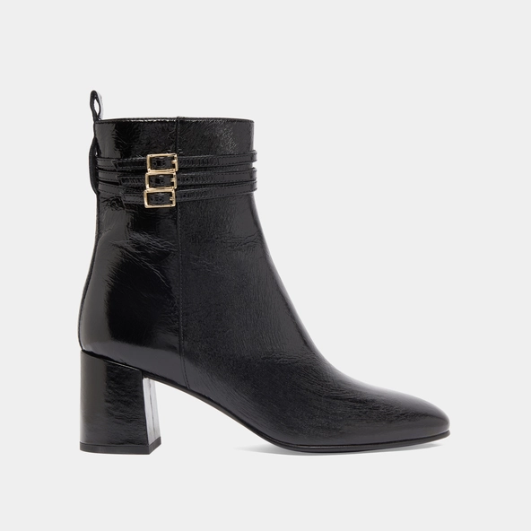 Buckle details ankle boots in black pleated patent | DURANO