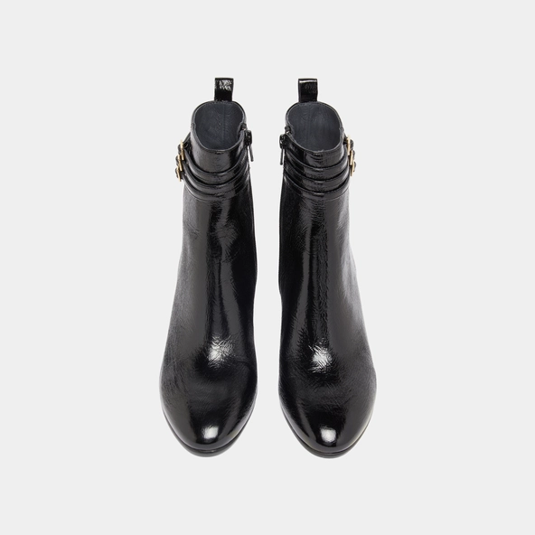 Buckle details ankle boots in black pleated patent | DURANO