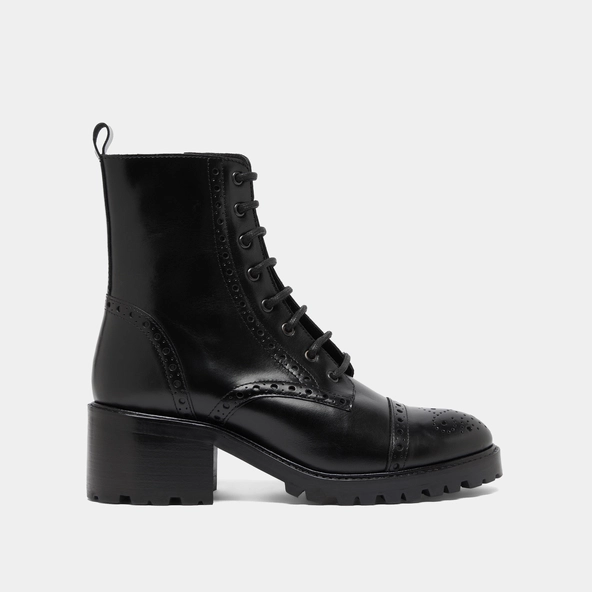 Heeled lowboots with laces in black leather | ANDERS
