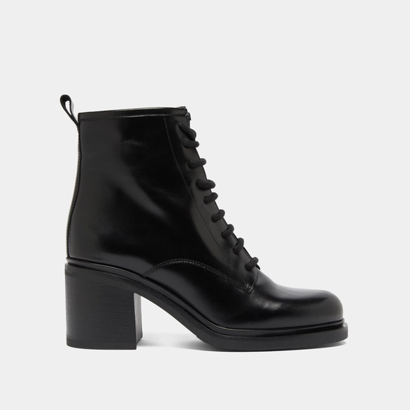Heeled lowboots with laces in black leather | DUPLEX