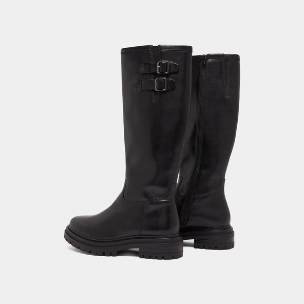 High boots with notched soles and buckles in black leather | ADALIA