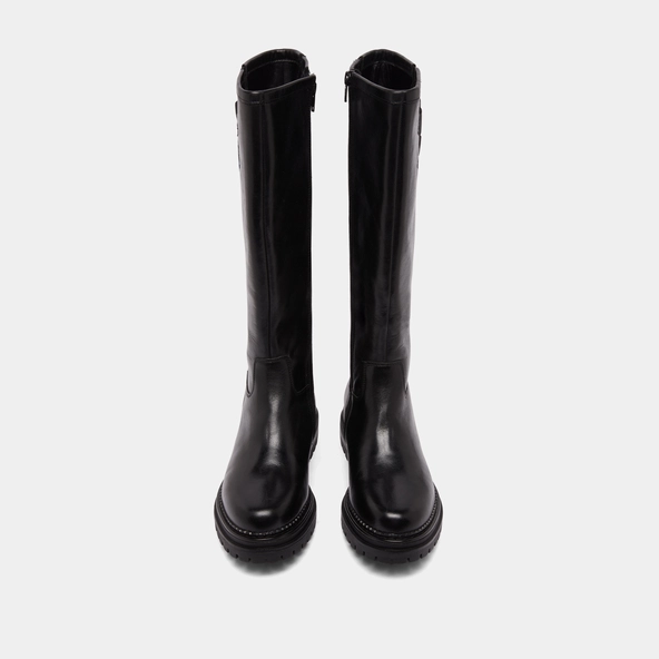 High boots with notched soles and buckles in black leather | ADALIA