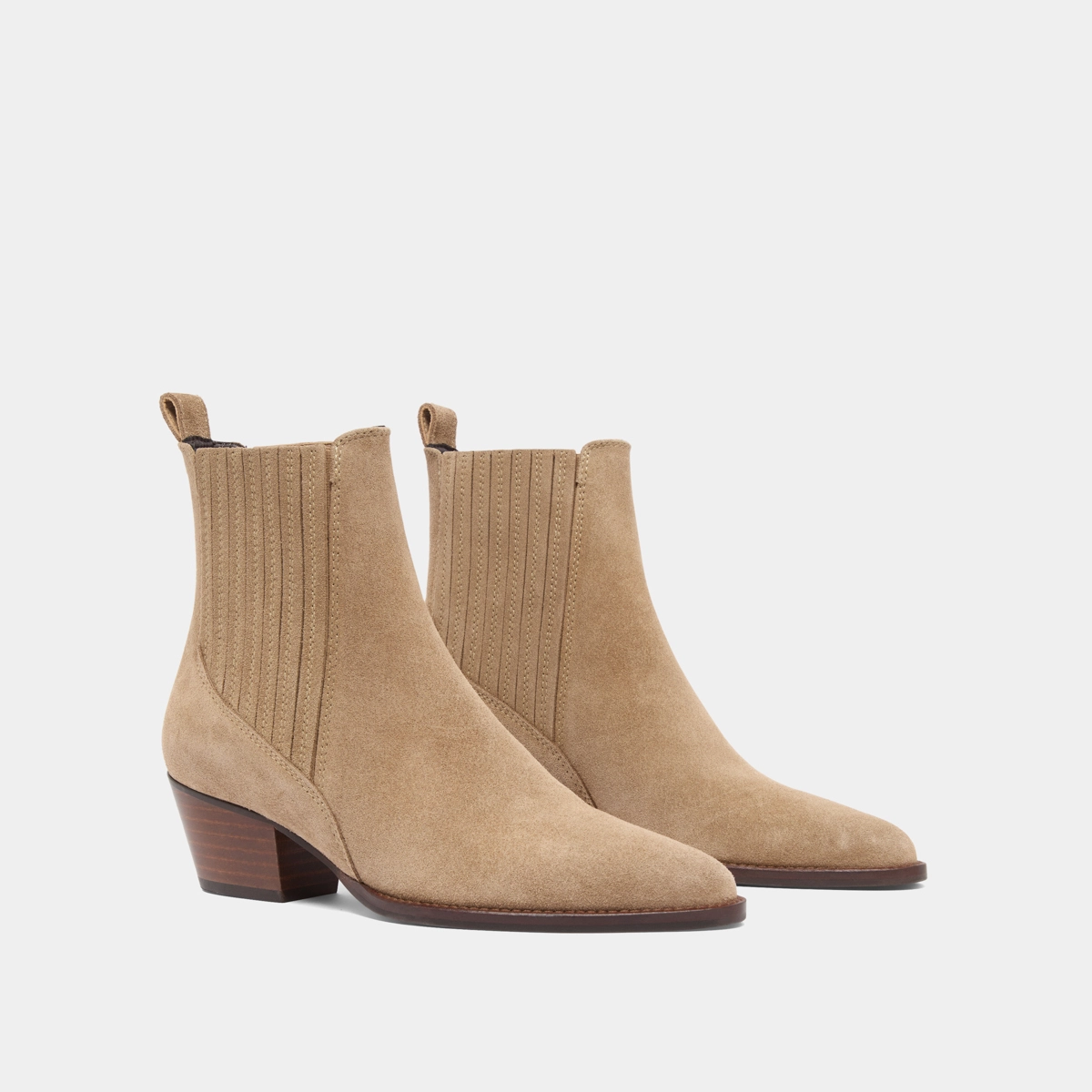 Boots with small bevelled heels and elastics in taupe suede | BAILEY