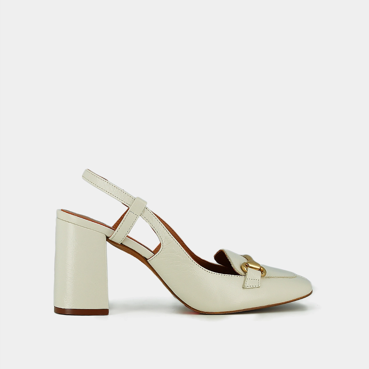 Slingbacks with gold bits in ecru distressed leather | BASEL