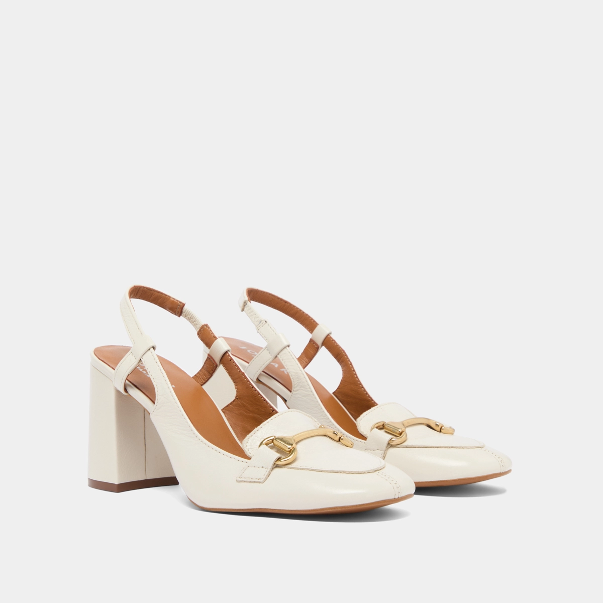 Slingbacks with gold bits in ecru distressed leather | BASEL