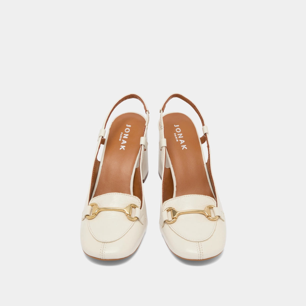 Slingbacks with gold bits in ecru distressed leather | BASEL