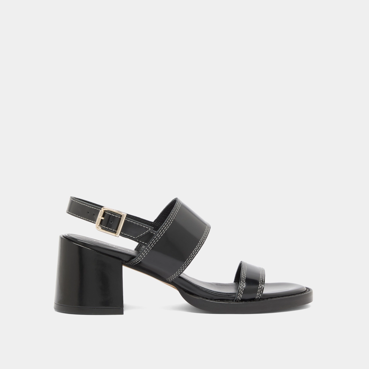 Heeled sandals in black glazed leather | BLONDINE