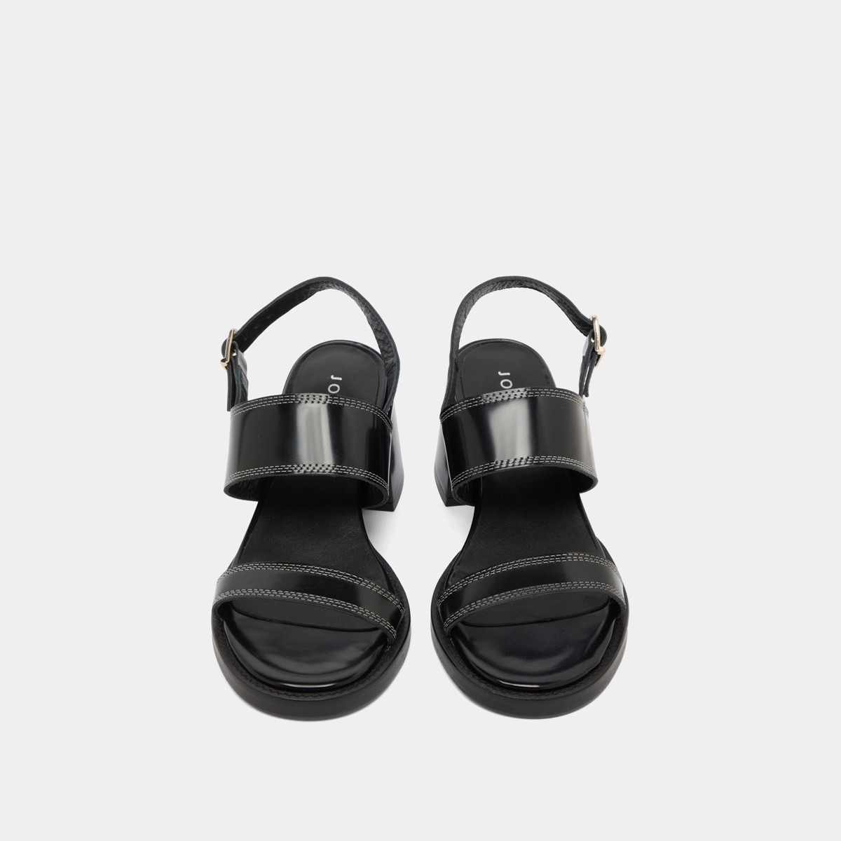 Heeled sandals in black glazed leather | BLONDINE