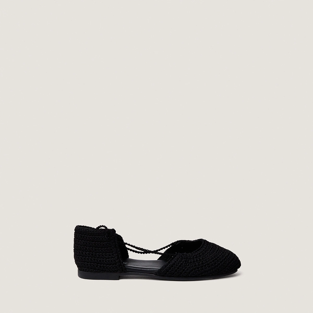Ballet flats with laces in black crochet | WULLY