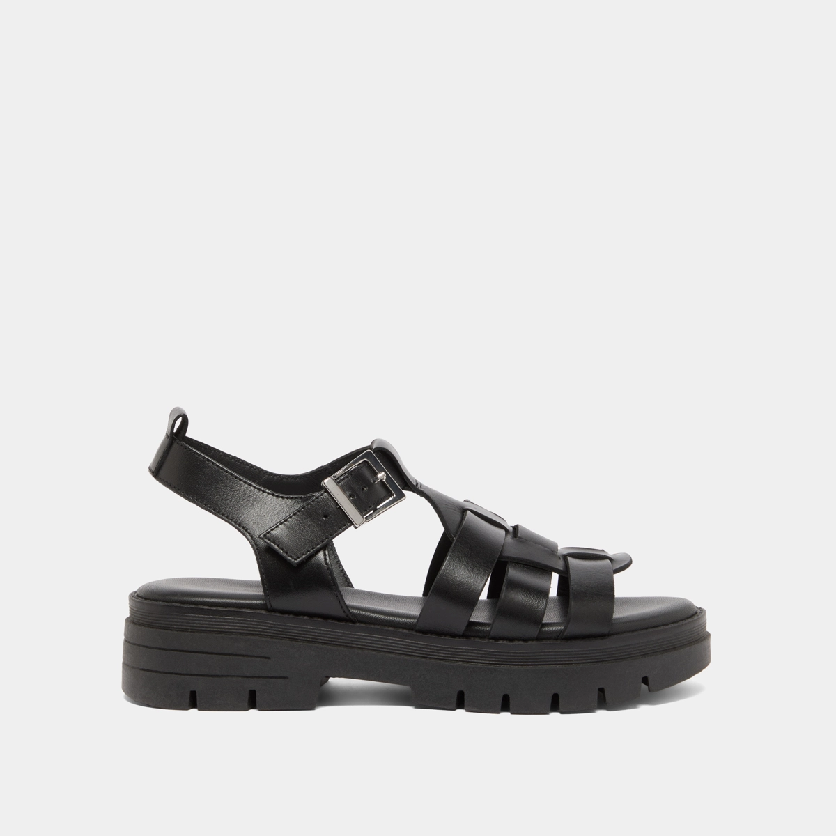 Sandals with notched soles in black leather | ANASTASIA