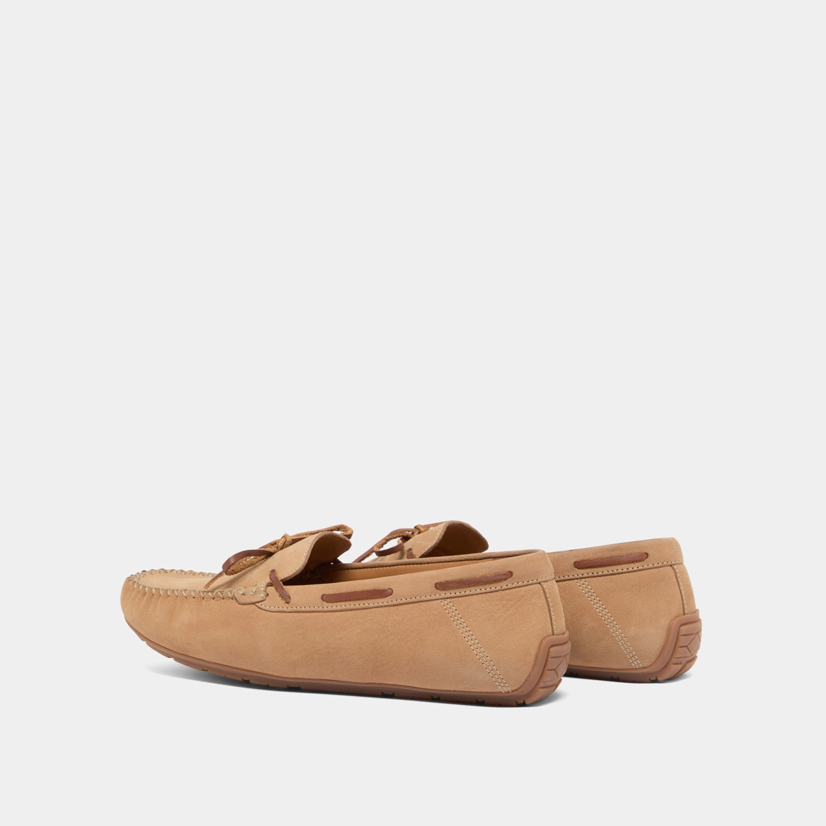 Ruched loafers with laces in beige nubuck and cognac leather | ANGELIQUE