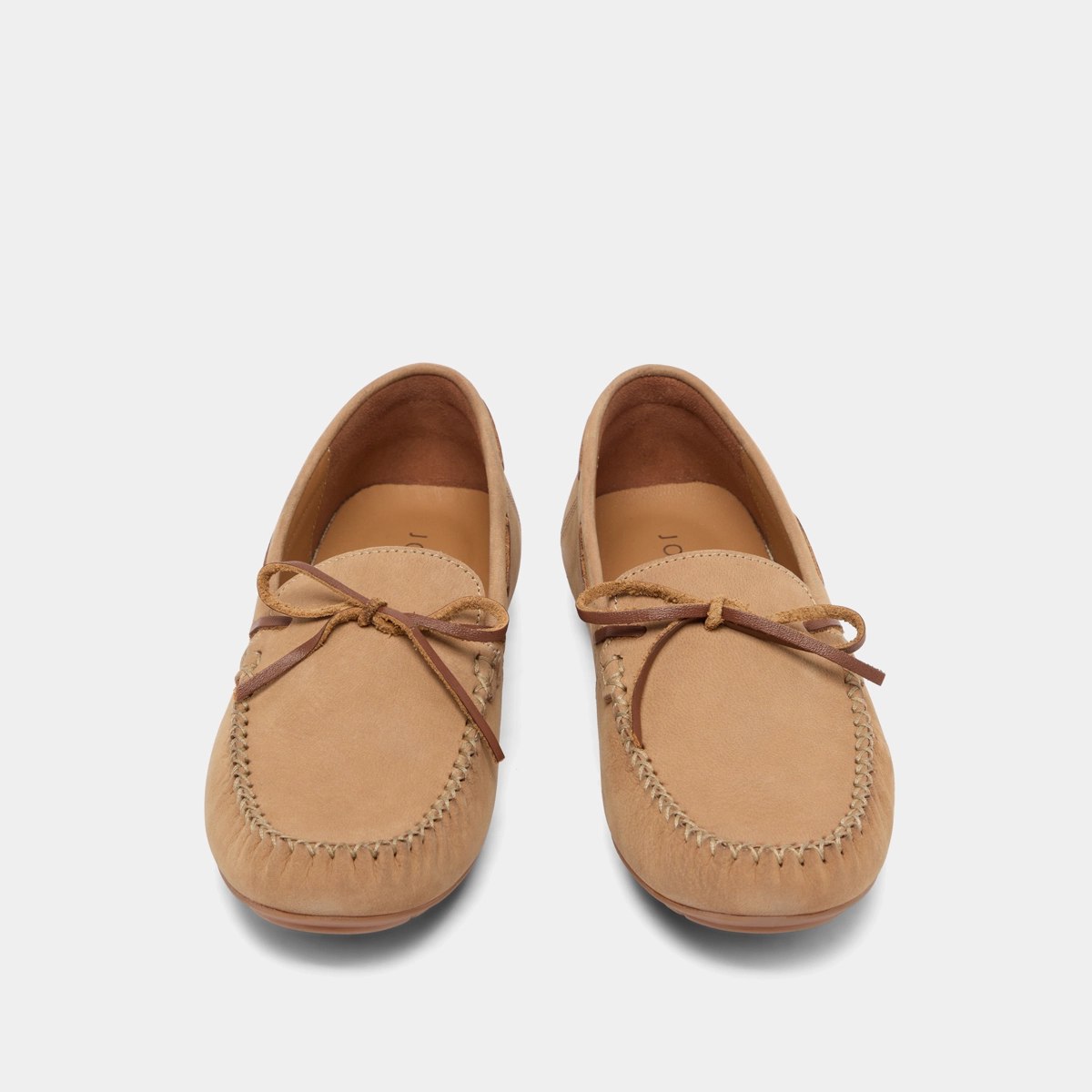 Ruched loafers with laces in beige nubuck and cognac leather | ANGELIQUE