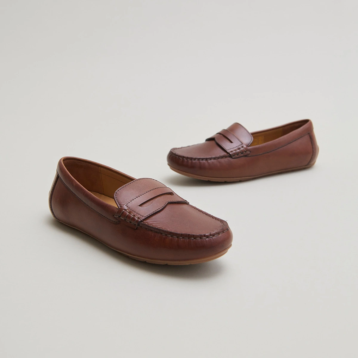 Ruched loafers in cognac leather | ANTONIA