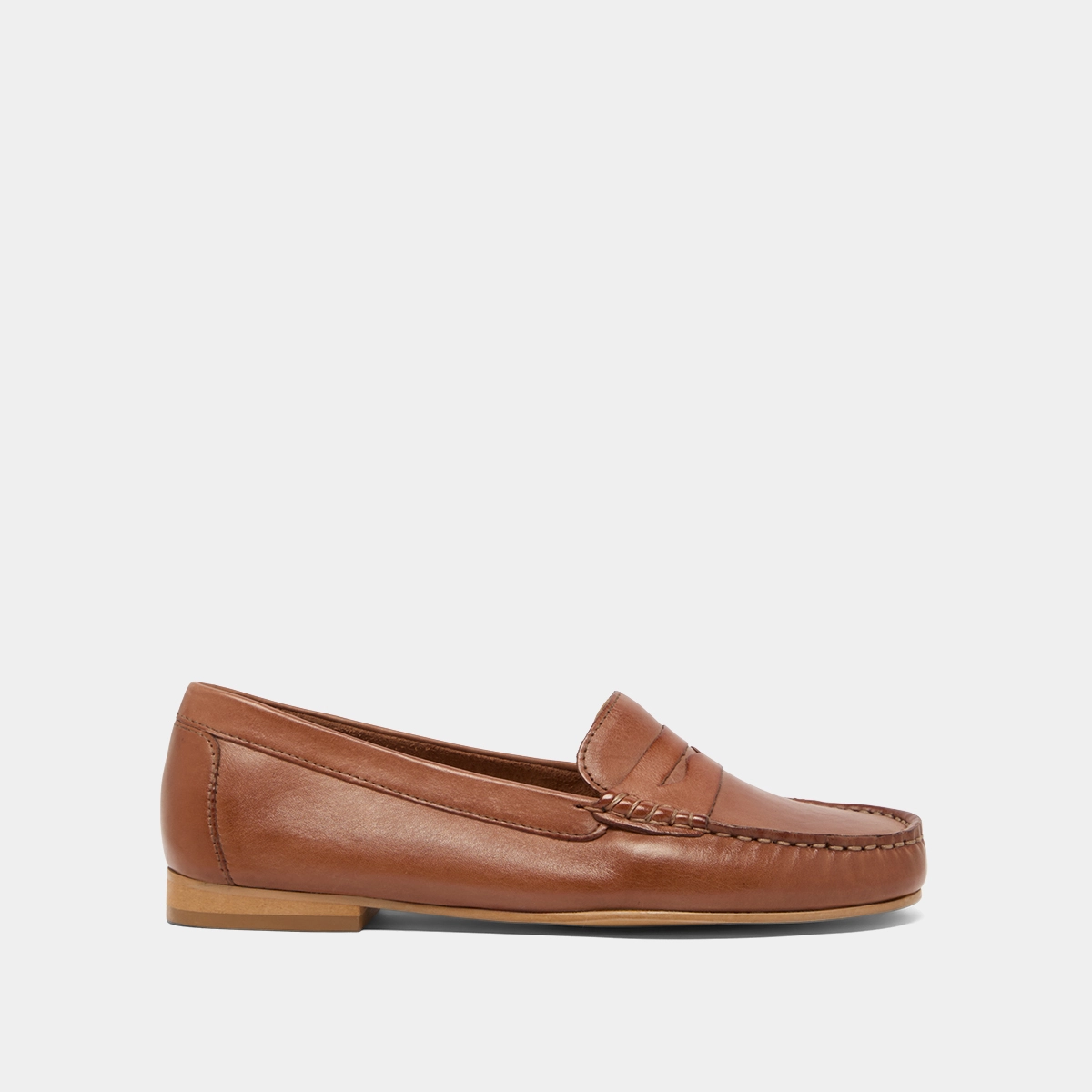 Loafers with topstitching in cognac leather | GREG