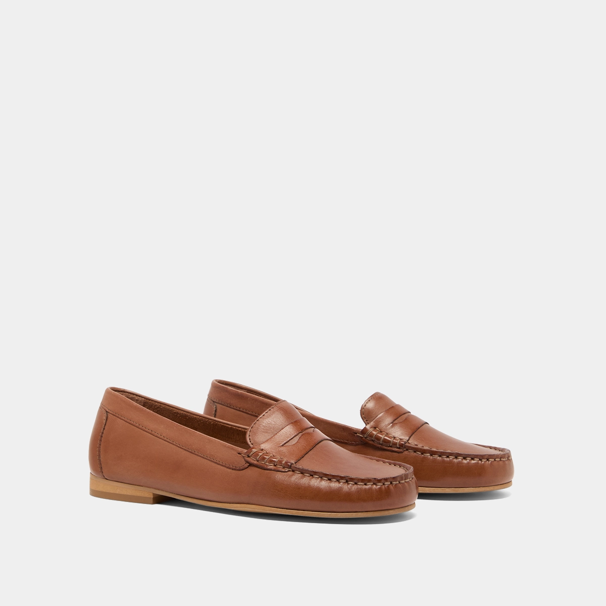 Loafers with topstitching in cognac leather | GREG