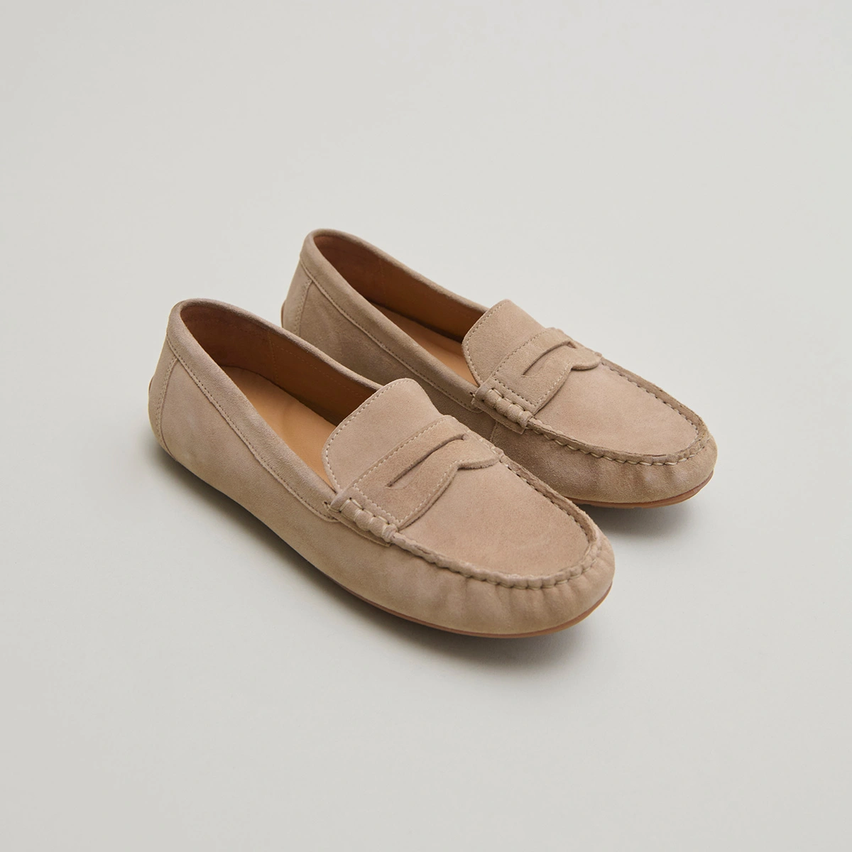 Ruched loafers in beige velvet | ANTONIA