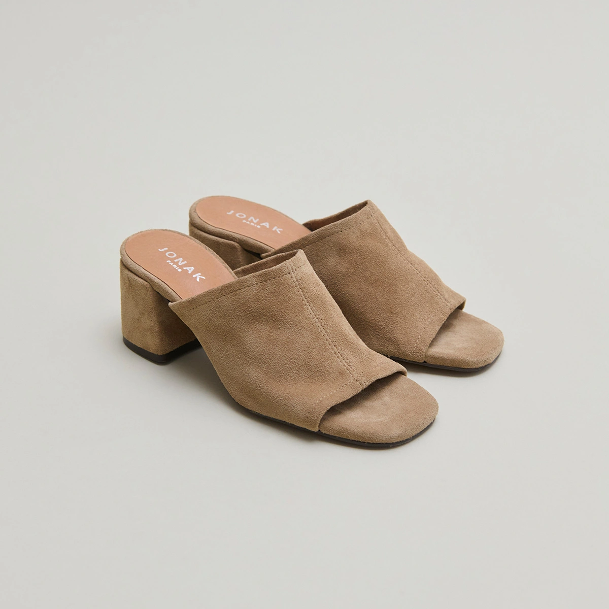 Mules with heels and open toes in taupe crust | BUTTERFLY