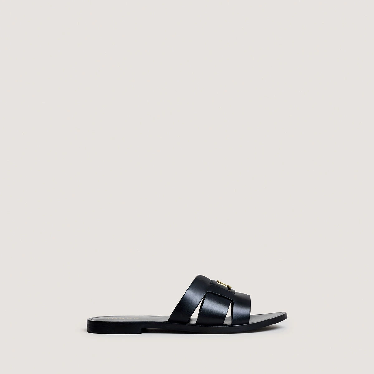 Sandals with monogram in black leather | WEIL