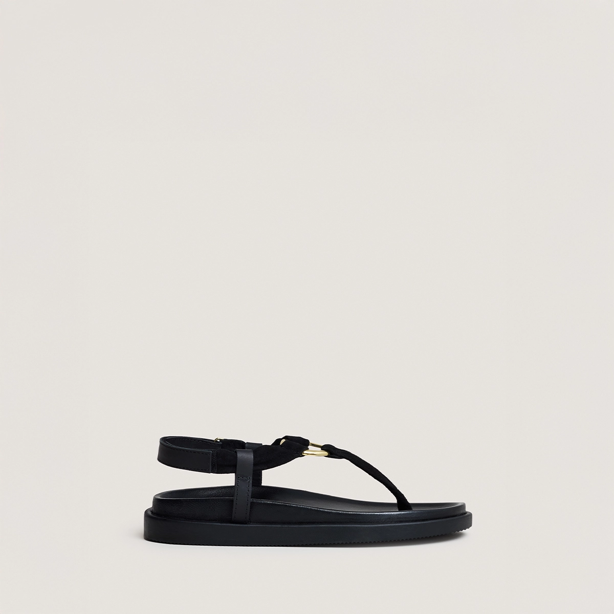 Strappy sandals with round details in black velvet and leather | WILIANA